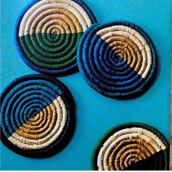 🆕 Uganda Oceana Raffia Coasters - set of 4 - Picture 7 of 7